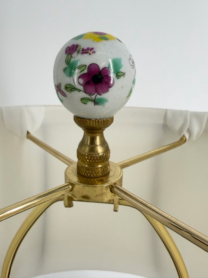 White, Purple, Green & Yellow Porcelain Lamp w/ Shade