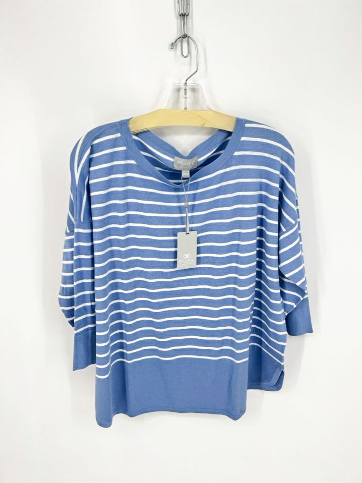 PURE COLLECTION Size 14/16 Blue & White Stripe Knit Top NWT