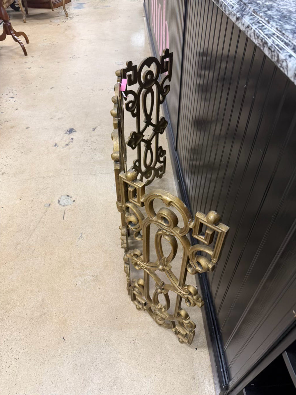 Tri Fold Neo Classical Gold Metal Fireplace Screen