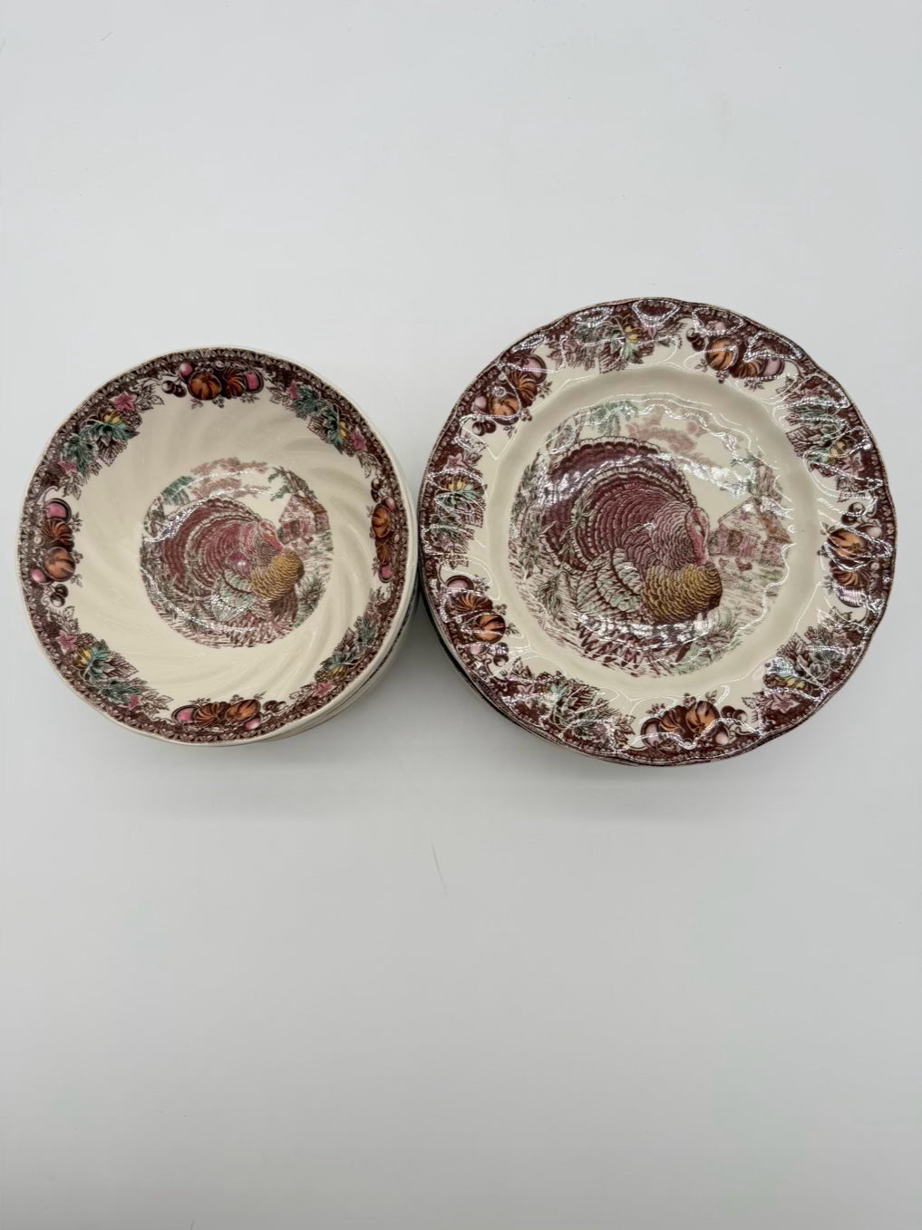 JOHNSON BROS. Brown & White Autumn Monarch Dinnerware Set Of 8 Mugs , Bowls, & Small Plates