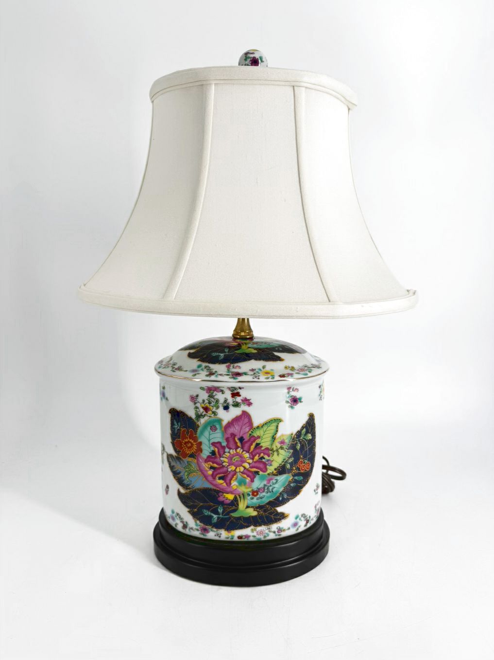 White, Purple, Green & Yellow Porcelain Lamp w/ Shade