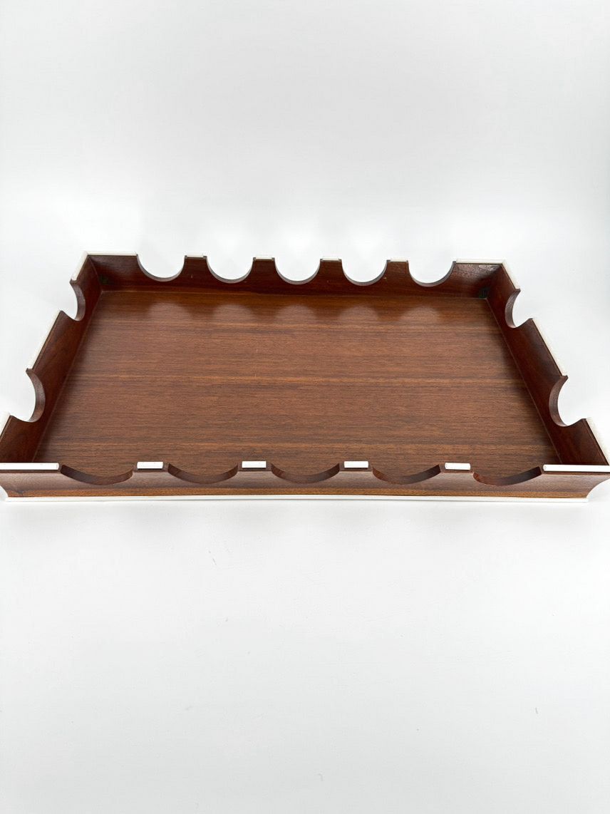 Brown & White Wood Scallop Edge Tray
