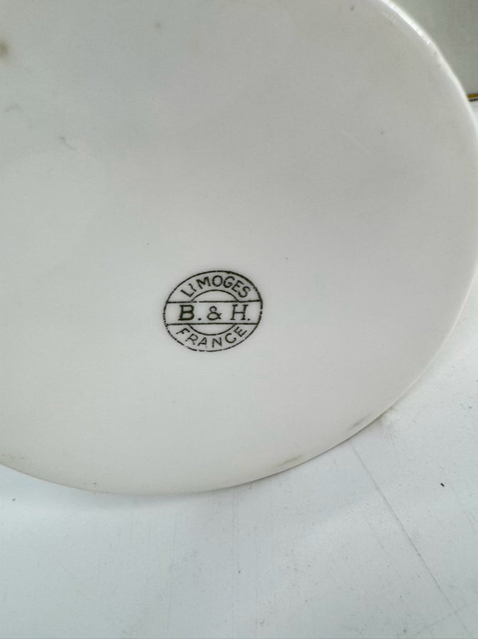 LIMOGES Pink, Purple & Gold Floral Porcelain Cream & Sugar