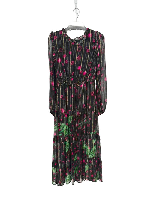 EMILY LOVELOCK Mayene Size 8/10 Black & Fuchsia Metallic Floral Maxi-Dress NWT