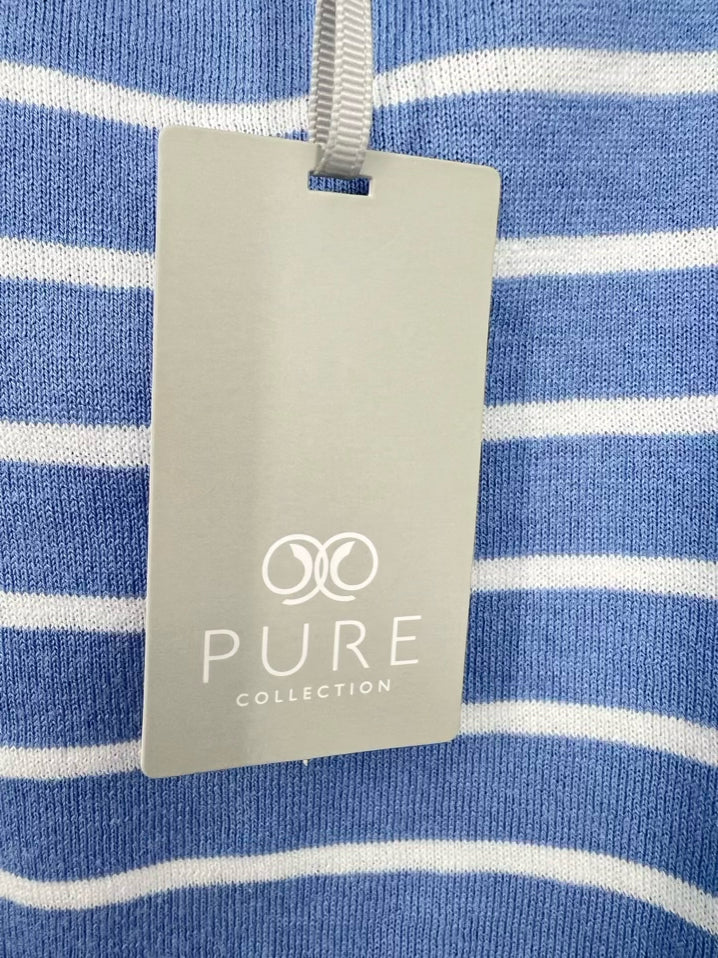 PURE COLLECTION Size 14/16 Blue & White Stripe Knit Top NWT
