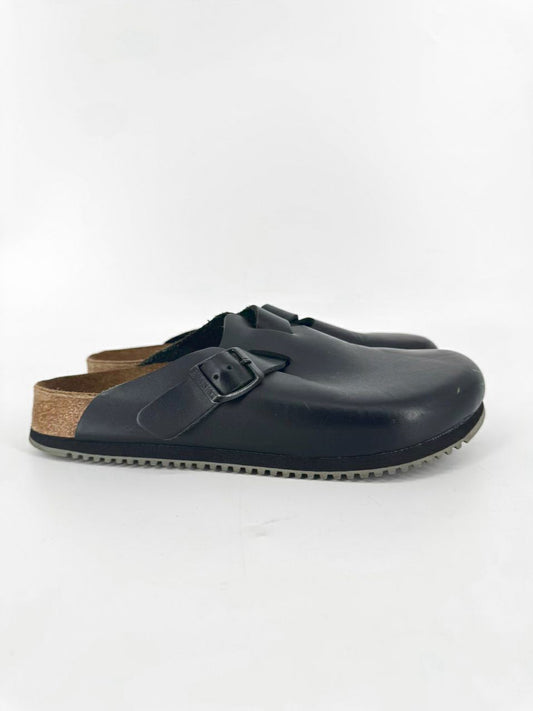 BIRKENSTOCK Size 39 Black Leather Boston Clogs