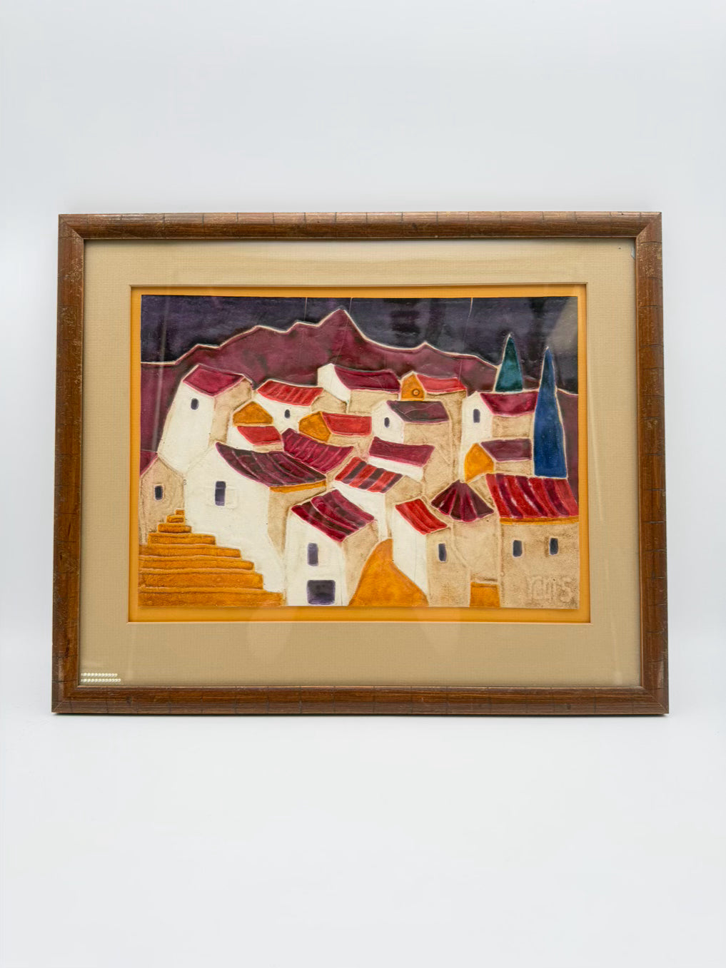 REM'S Raised Relief Village Painting In Wood Frame