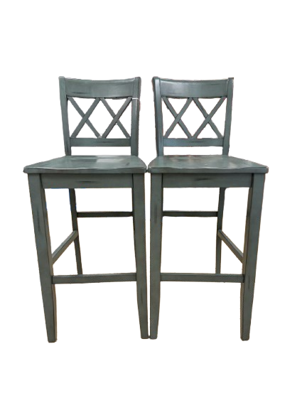Aqua Wood Pair Of Bar Stools