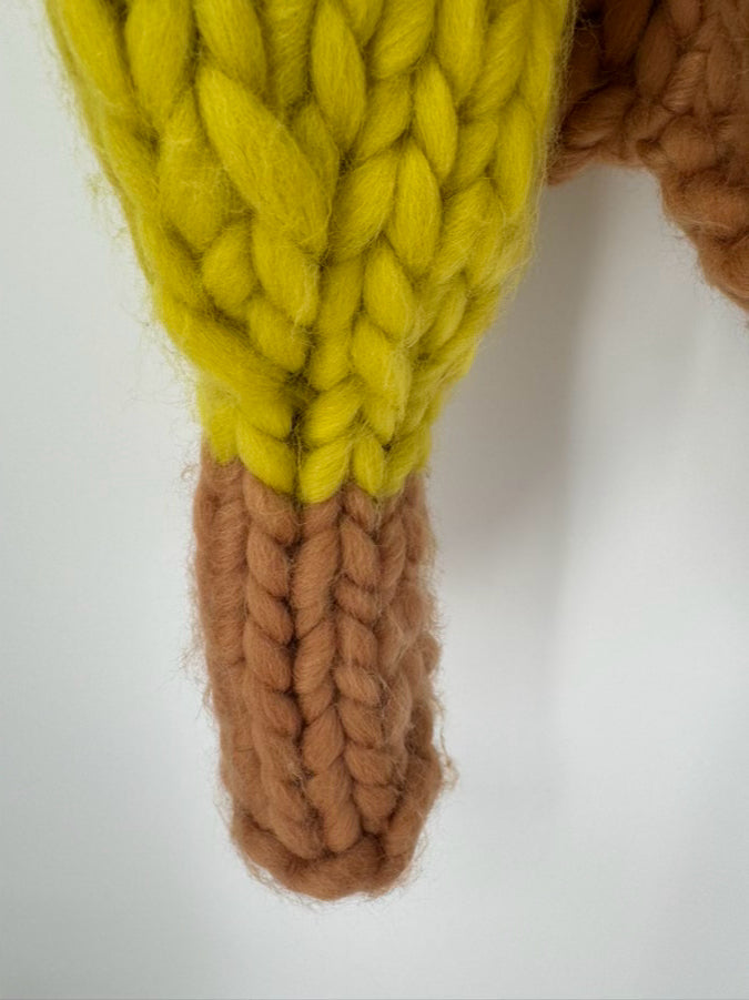 Size S Handmade Chartreuse & Tan Knit Cardigan