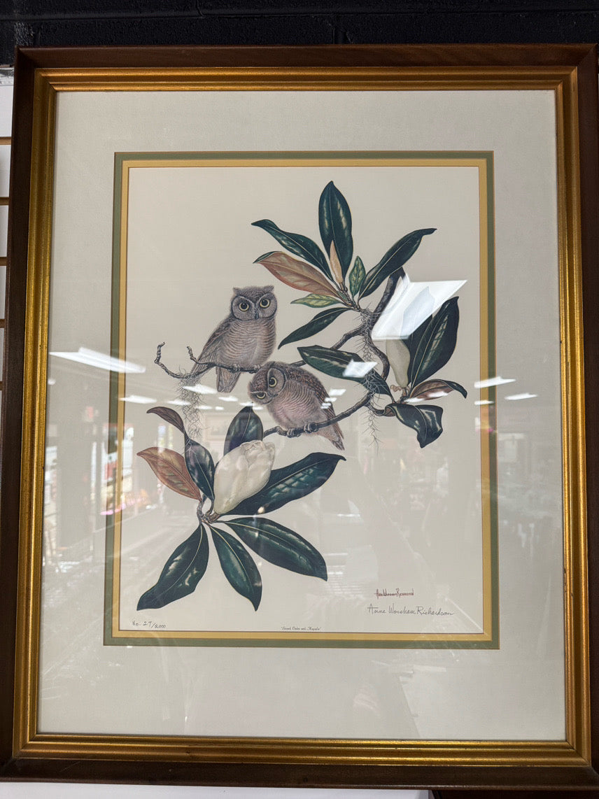 ANN WORSHAM RICHARDSON "Screech Owlets with Magnolia" Signed Print