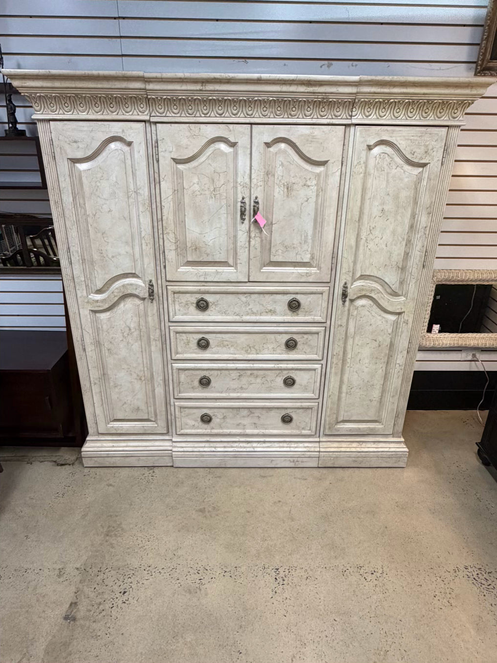 BERNHARDT Cream Wood Central Cabinet Armoire w/ 2 Side Units