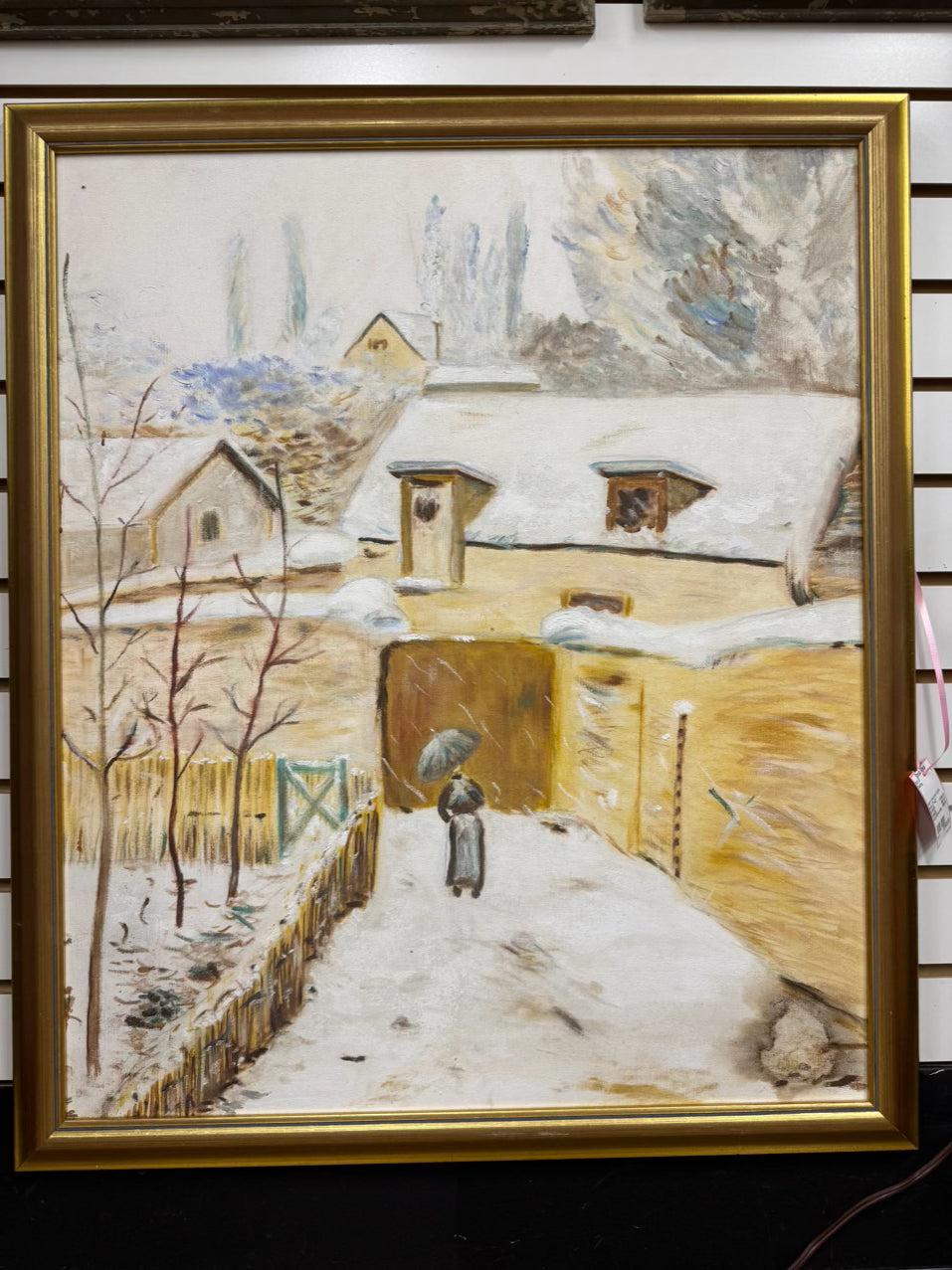 Lady in Snow Painting in Gold Frame