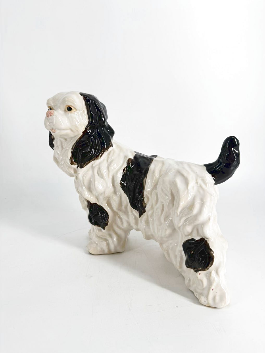 Black & White Ceramic Staffordshire Style Cavalier King Charles Dog Figure