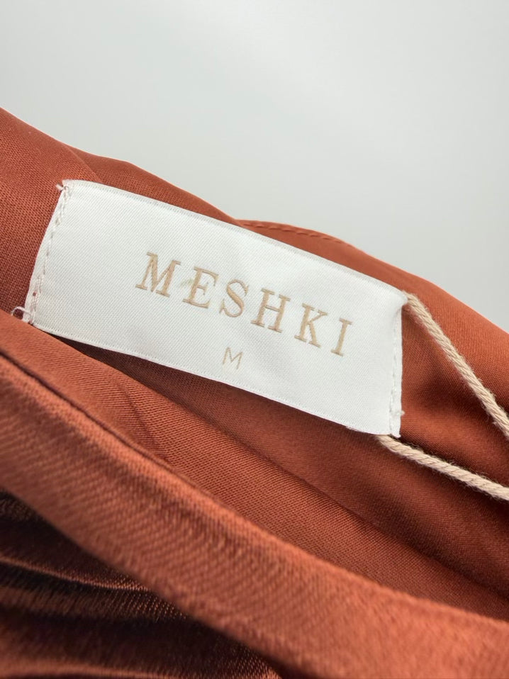 MESHKI Wmn's Size M Copper Pleated One Shoulder Maxi-Dress NWT
