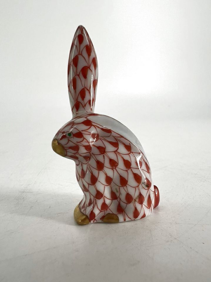 HEREND Pink & White Bunny Figurine