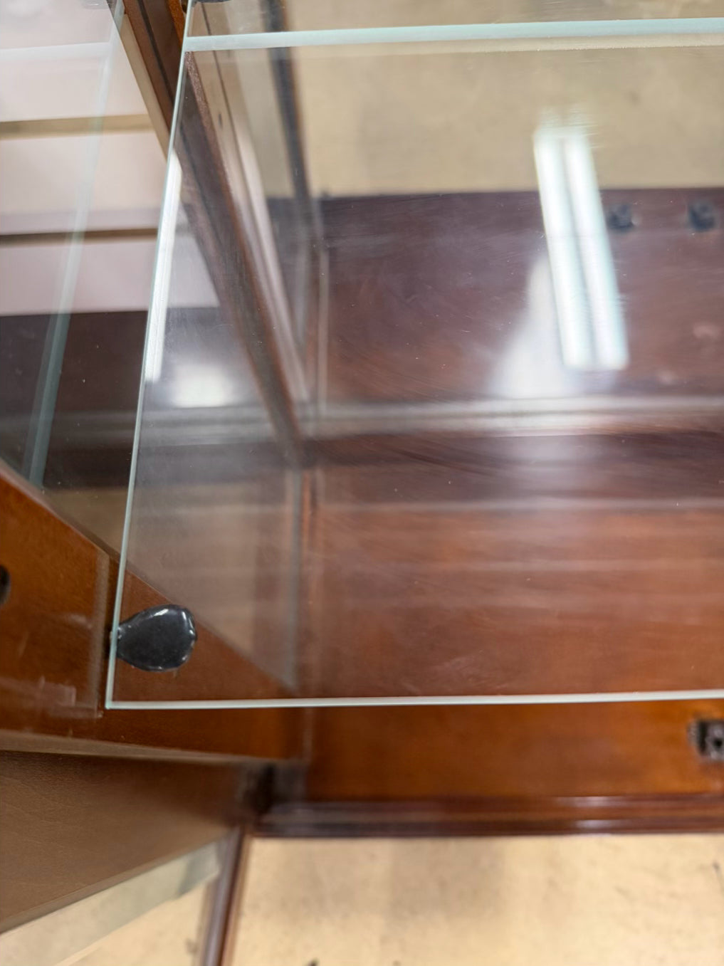AMERICAN MARTINSVILLE Wood Display Case w/ Light & Glass Shelves