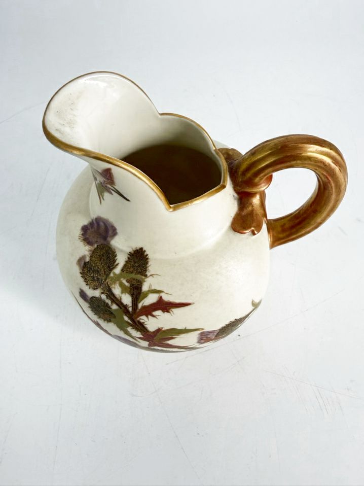 ROYAL WORCESTER Cream, Pink & Green Flatback Pitcher
