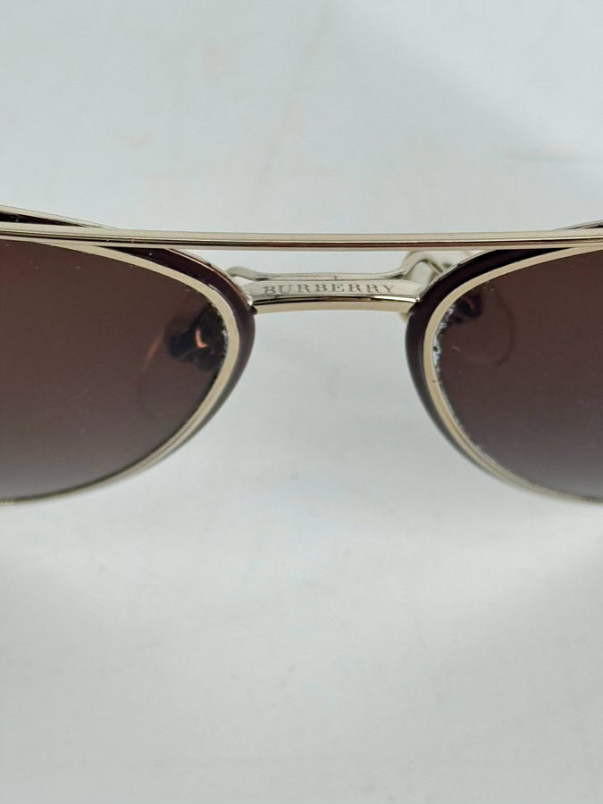 BURBERRY Metal Brown & Gold Aviator Sunglasses