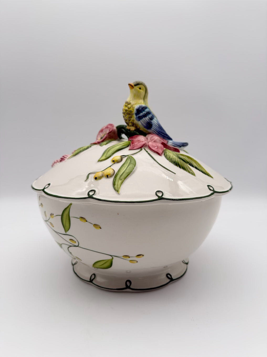 VIETRI White, Green & Pink Ceramic Paradiso Tureen