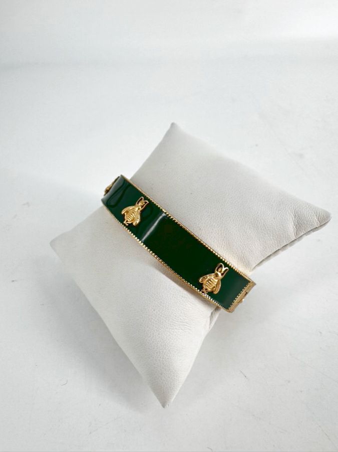 JULIE VOS 24K PLATED GOLD Green Bee Cuff Bracelet