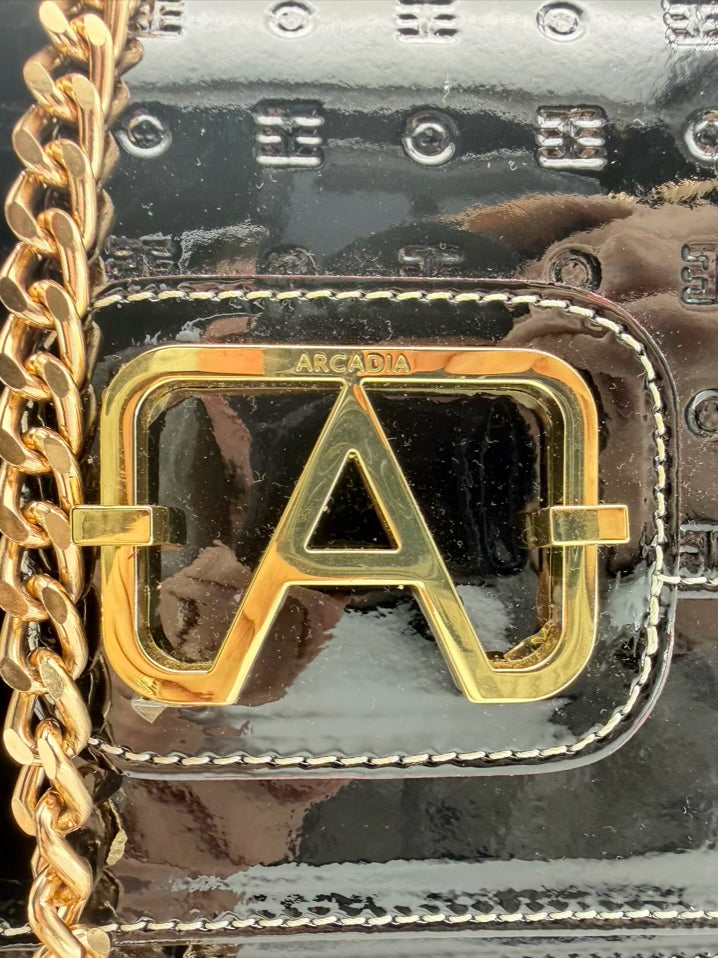ARCADIA Patent Leather Black Monogram Purse