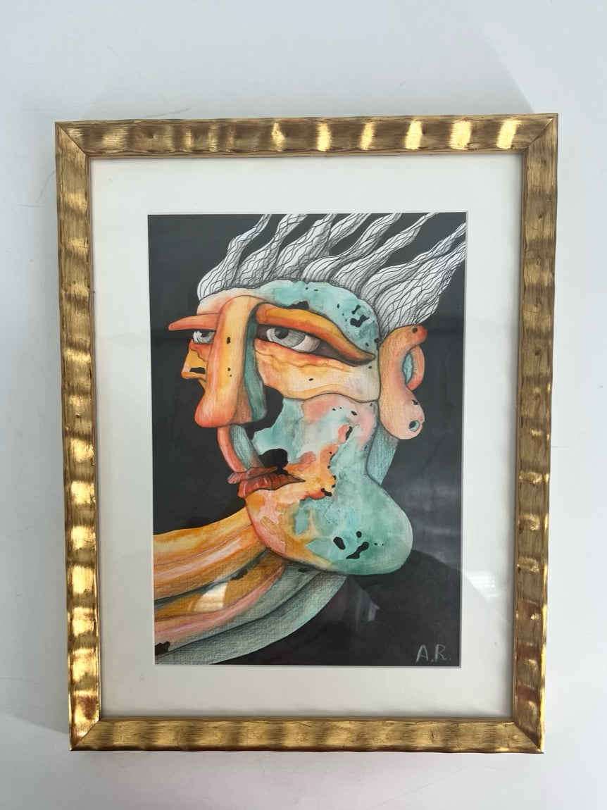 ANNA RESHETNIKOVA Surrealism Drawing in Gold Frame