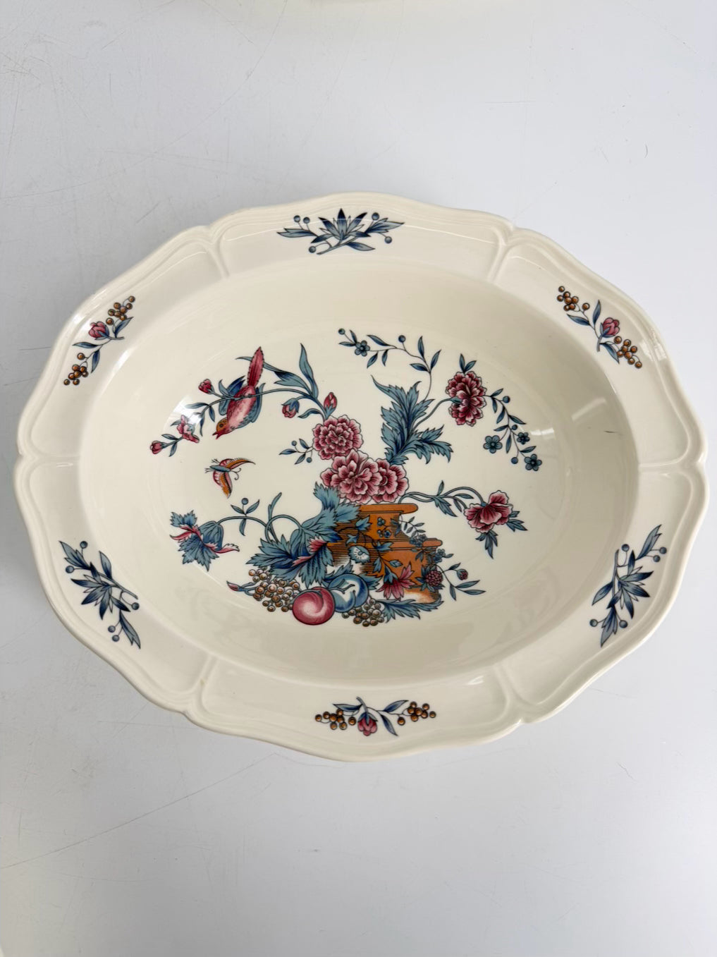 WEDGEWOOD White, Pink & Blue Williamsburg Potpourri China 7 Piece Dinnerware Setting For 6 Includes Serving Pieces