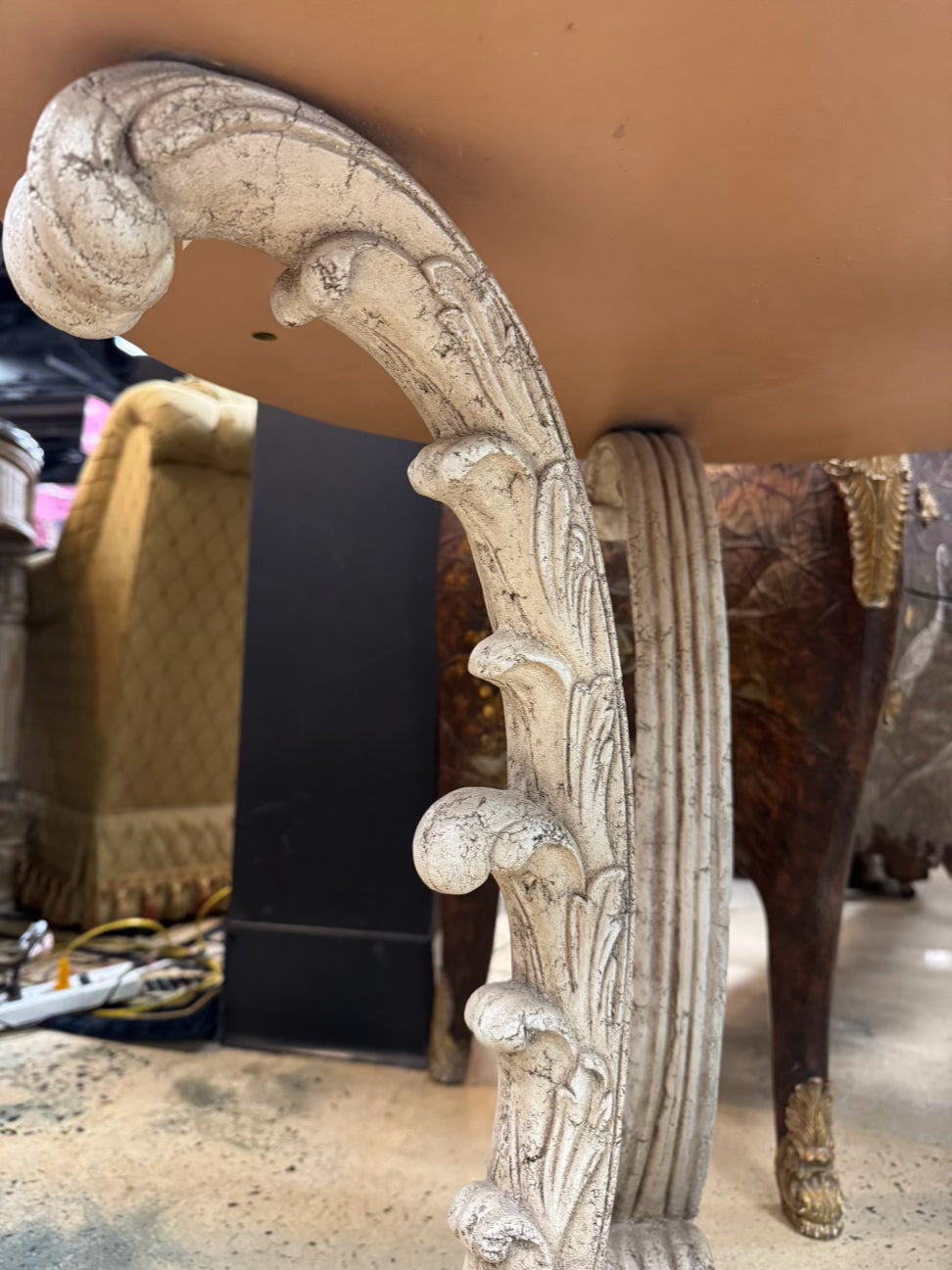 Marble Look Feather Design Pedestal Occasional Table