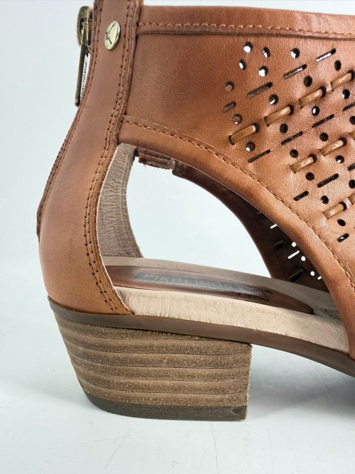 PIKOLINOS Size 38 Cognac Leather Laser Cut Casual Shoes