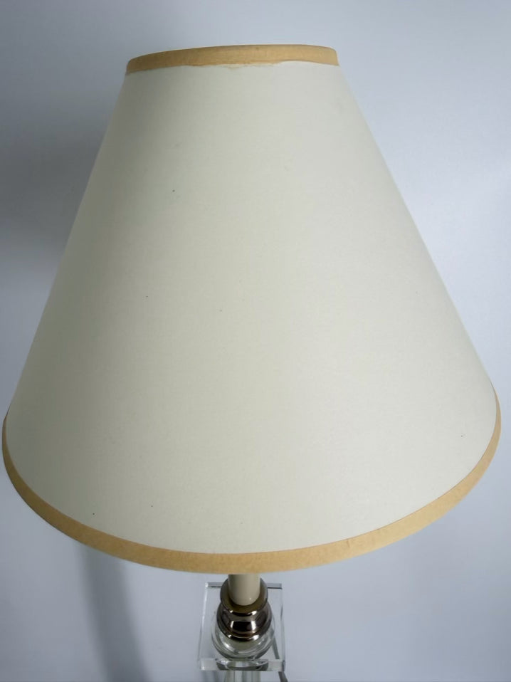 Clear Acrylic Pair Of Tall Candlestick Lamps w/ Shades