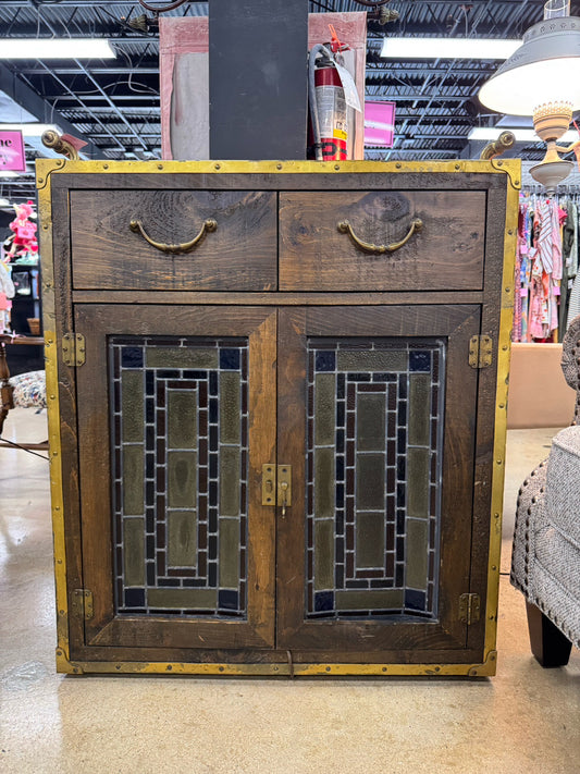 HABERSHAM Wood & Stained Glass Bar Cabinet