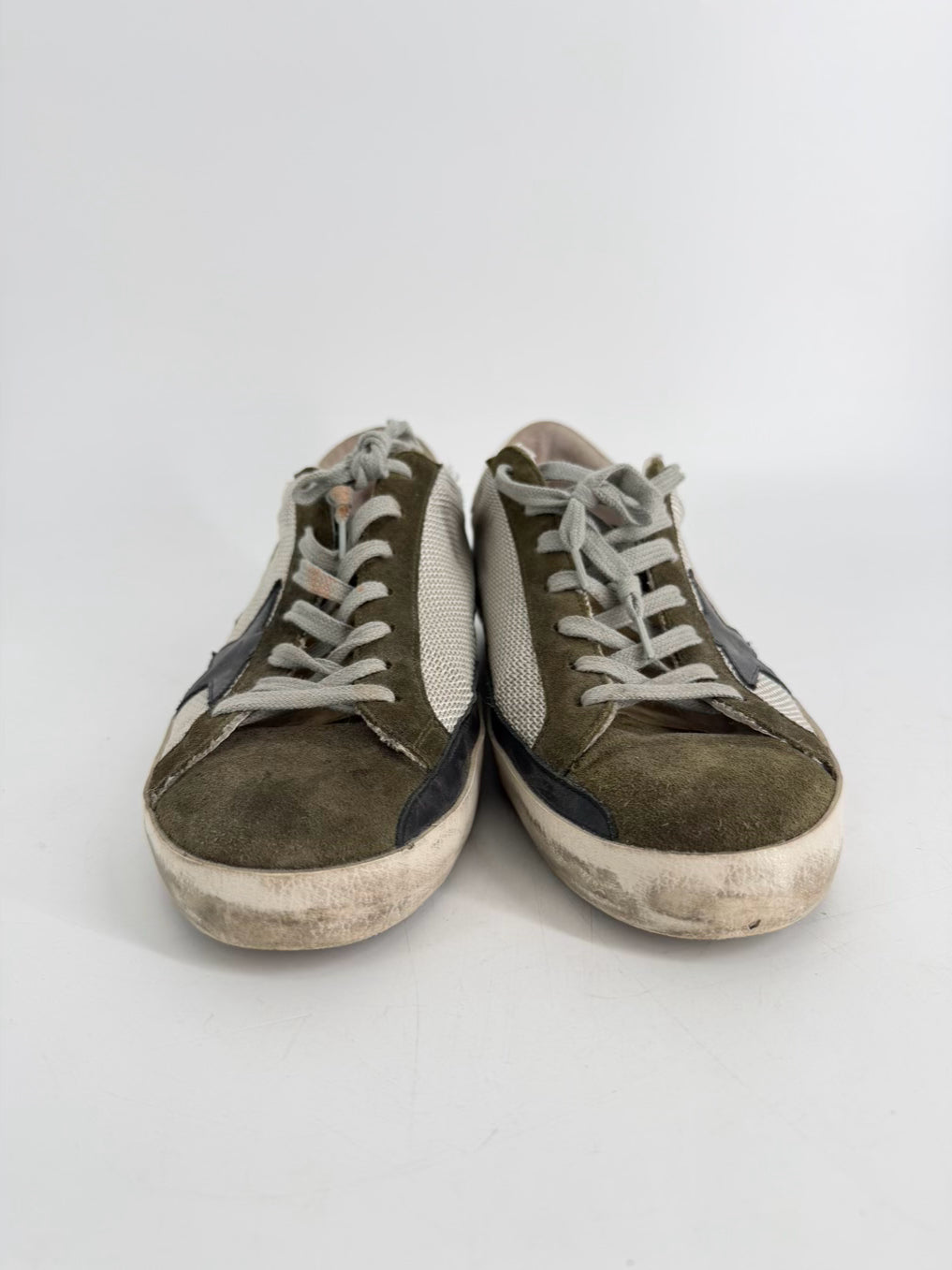 GOLDEN GOOSE Size 45 Olive & Cream Leather Sneakers