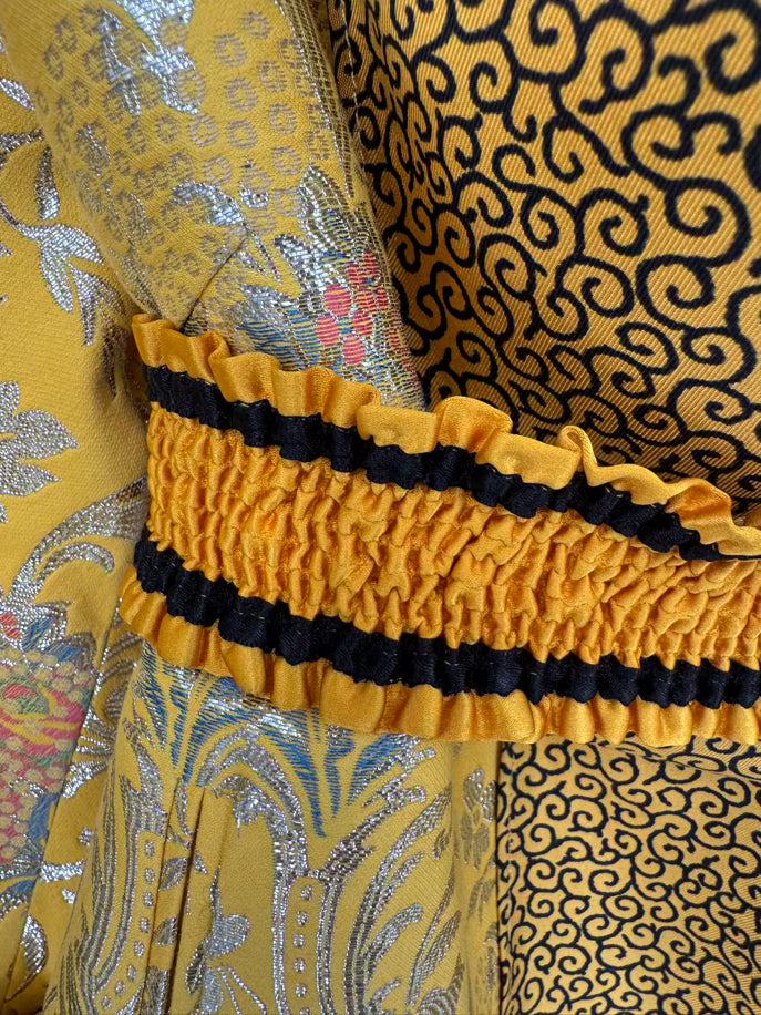 ETRO Size 44 Yellow Print Metallic Jacket w/ Belt