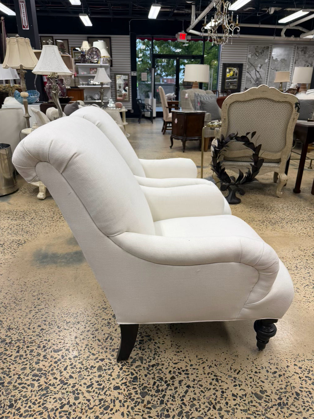 White Linen Look Pair Of Club Chairs
