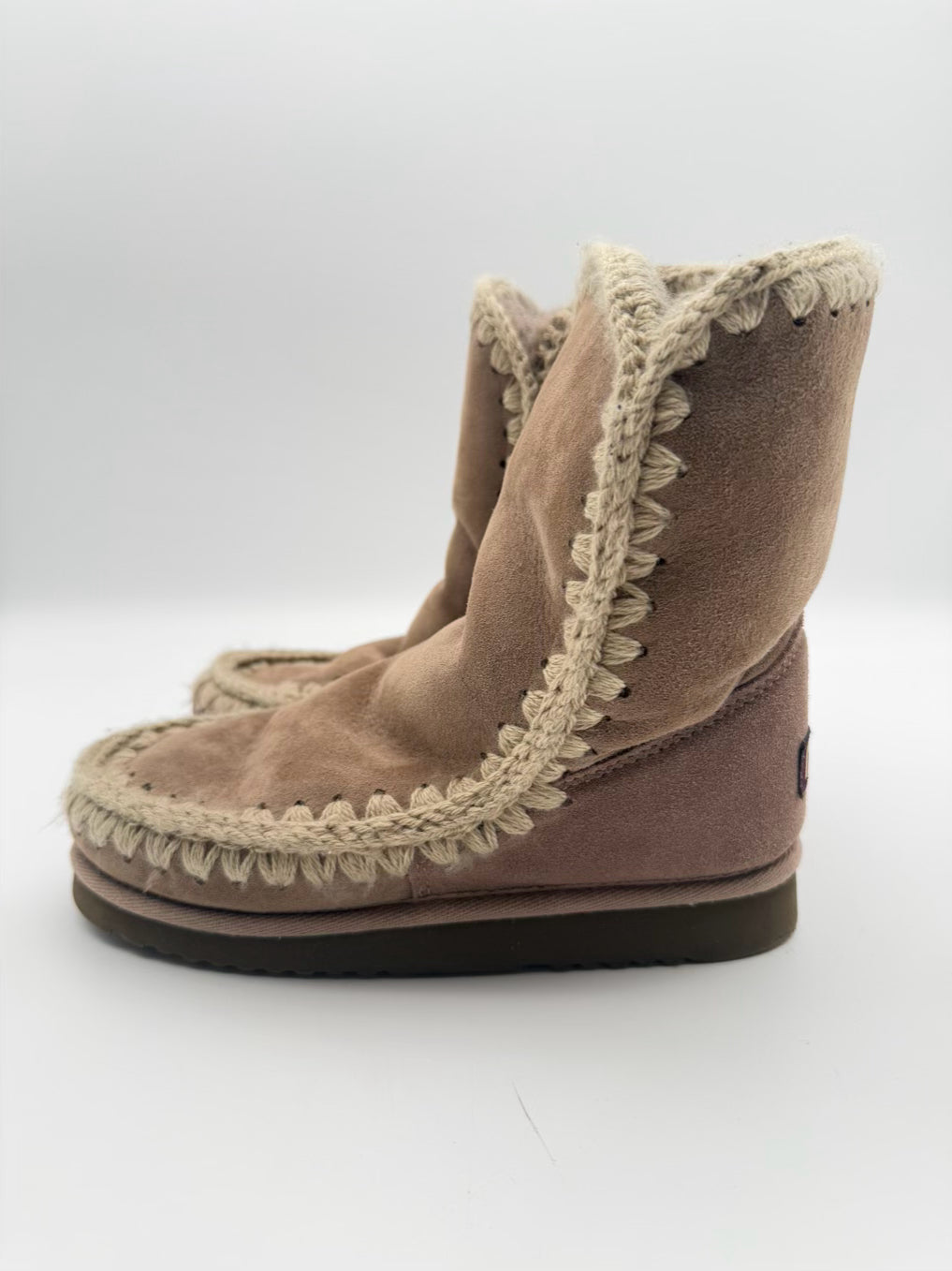 MOU WMNS Size 8.5 Taupe Crochet Detail Booties