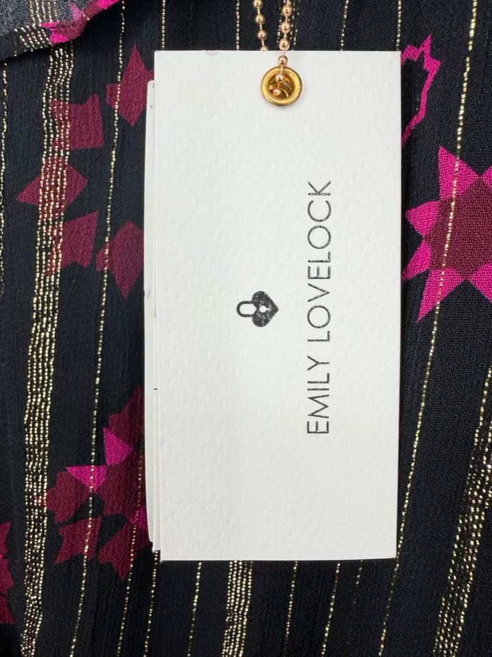 EMILY LOVELOCK Mayene Wmn's Size 8/10 Black & Fuschia Metallic Floral Maxi-Dress NWT