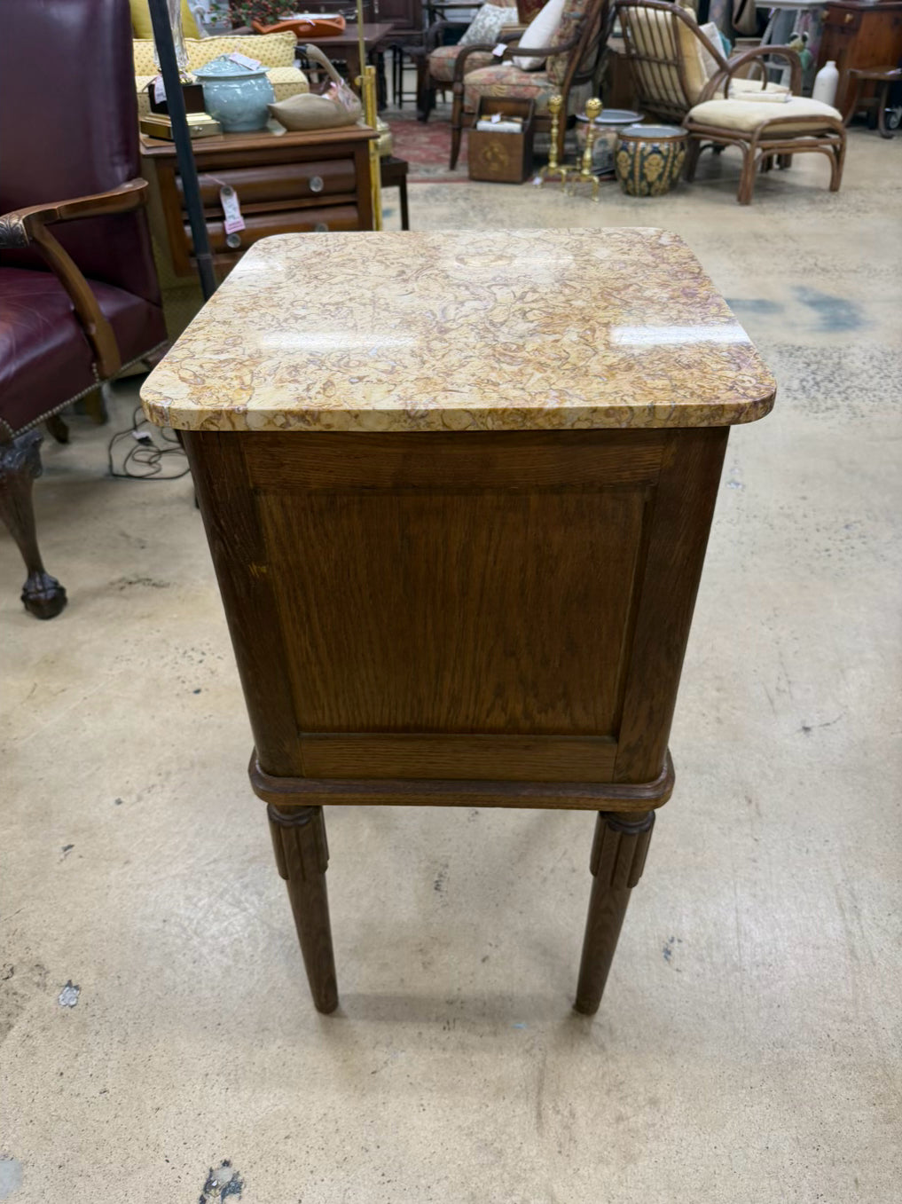 Light Oak Pair of End Tables w/ Stone Top