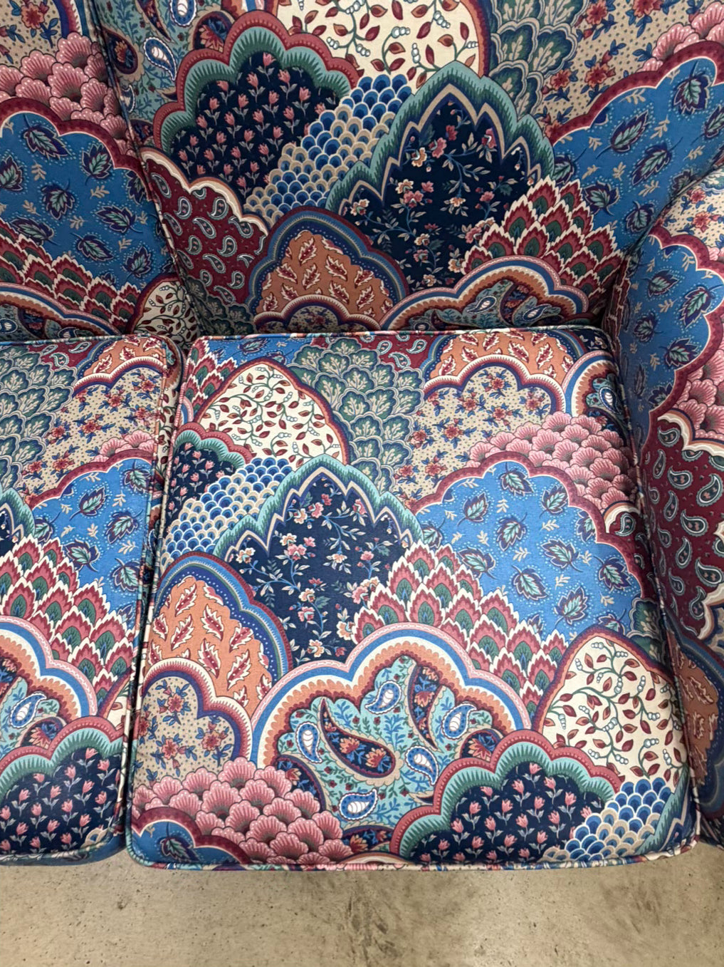 Blue, Rose & Aqua Paisley Sofa