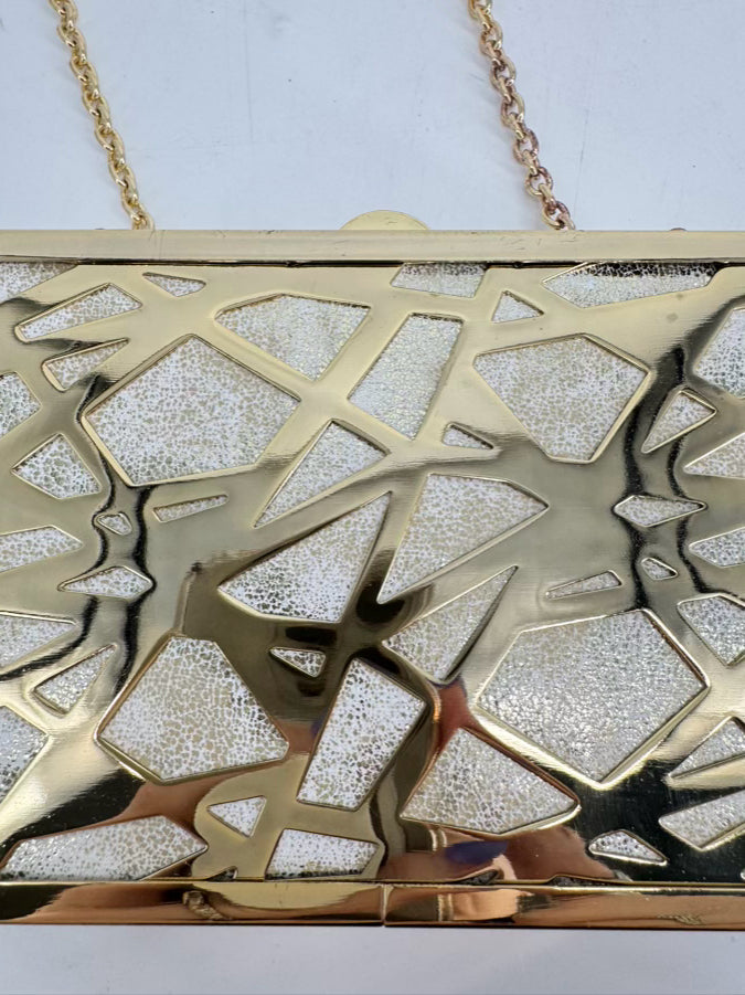 SONDRA ROBERTS Metal Gold Tone Abstract Evening Bag