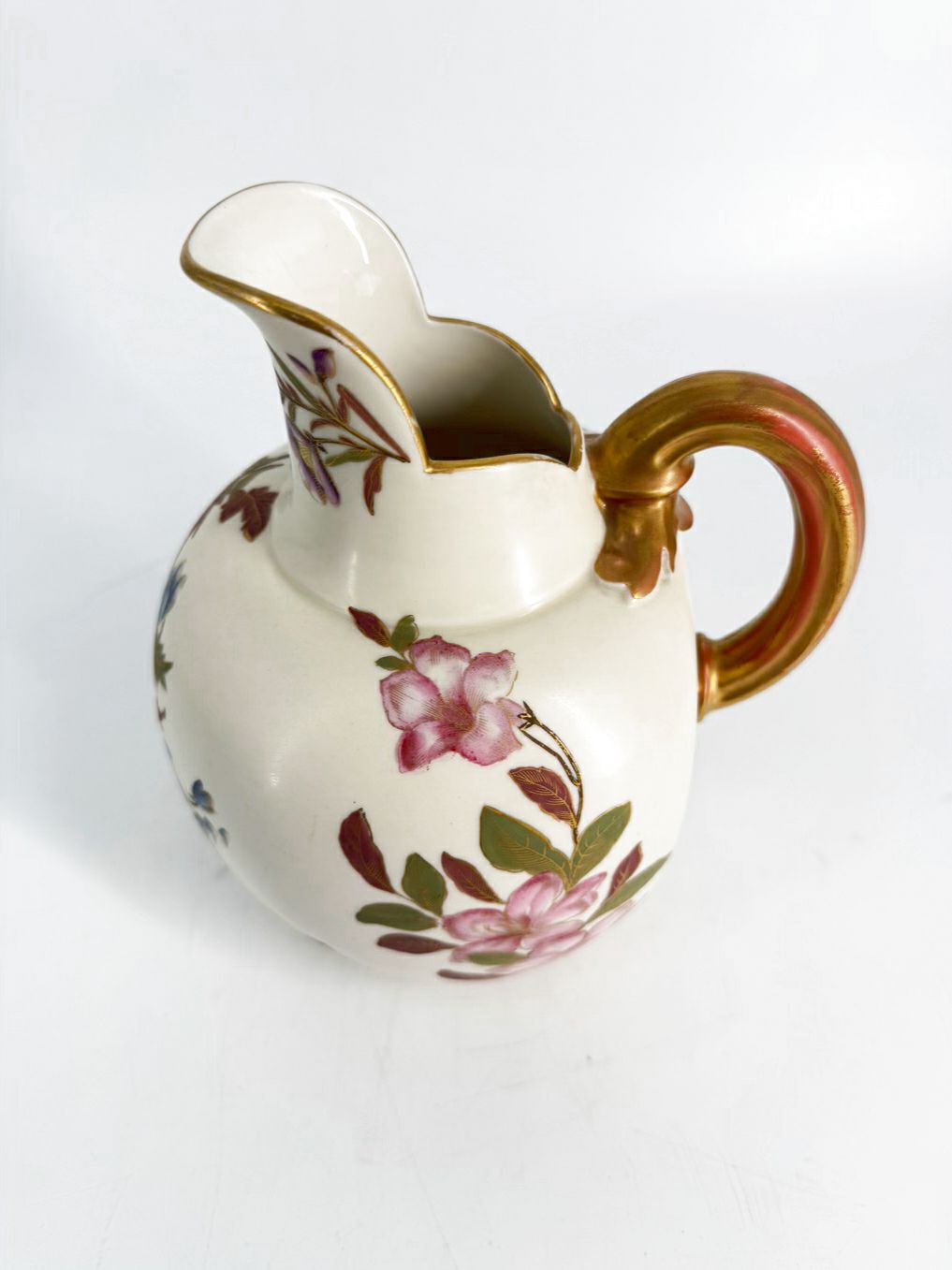 ROYAL WORCESTER Cream, Pink, Green & Yellow Flatback Pitcher