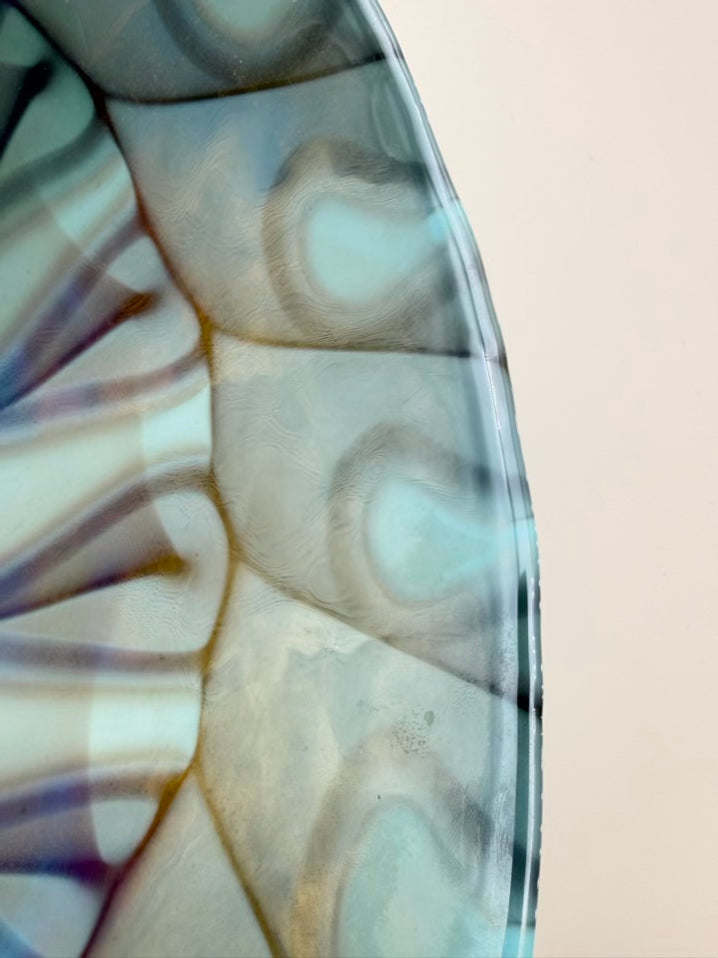 Blue & Aqua Glass Bowl w/ Rolled Sides