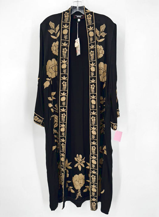 JOHNNY WAS Size S Black & Gold Embroidered Floral Martina Long Kimono NWT