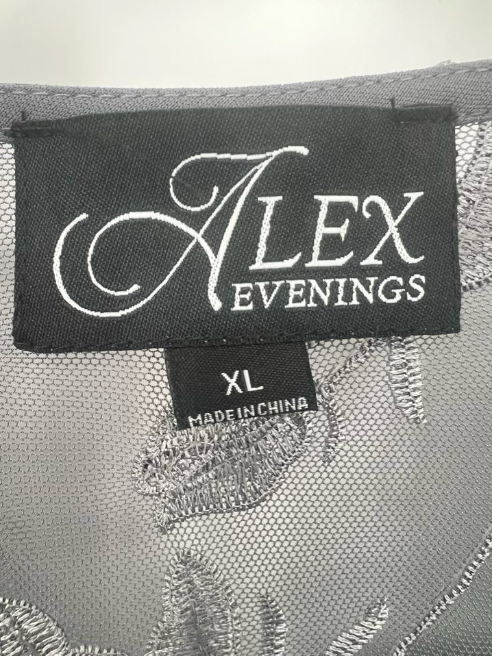 ALEX EVENINGS Size XL Gray Mesh Floral Embroidered 2 Piece Tops NWT