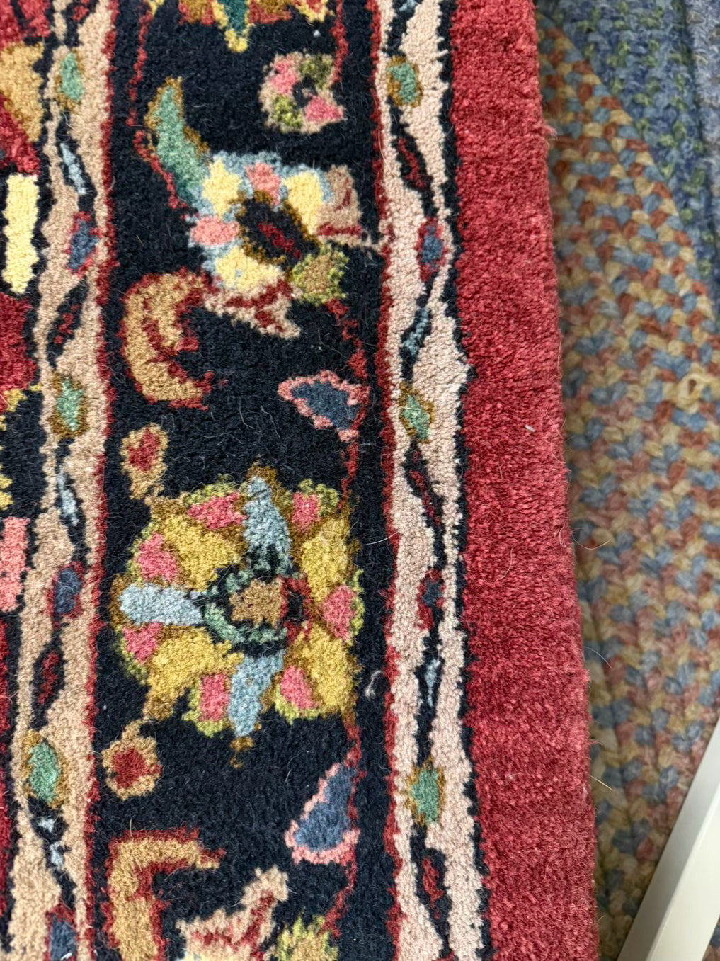 MERIDIAN Oriental Red, Black & Blue Wool Area Rug w/ Fringe