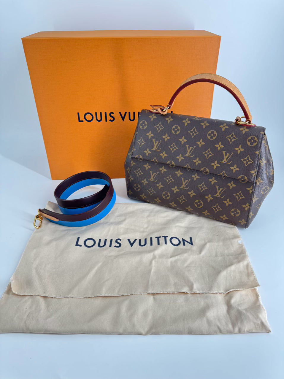 LOUIS VUITTON Brown Leather Monogram Logo Cluny Purse