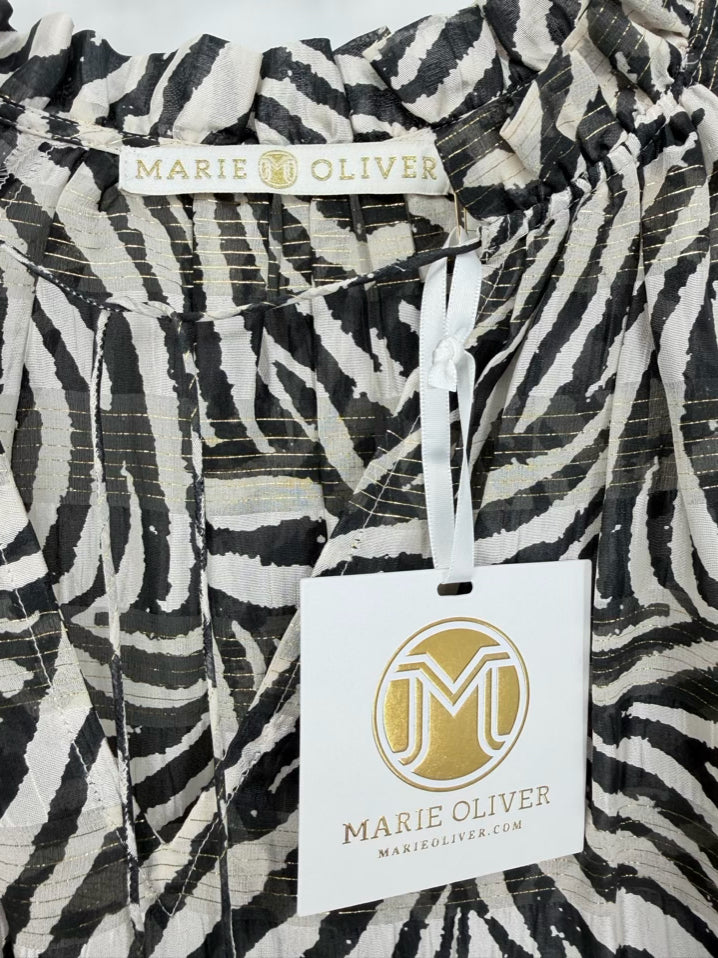 MARIE OLIVER Size S Gray Sheer Print Silk Blouse NWT