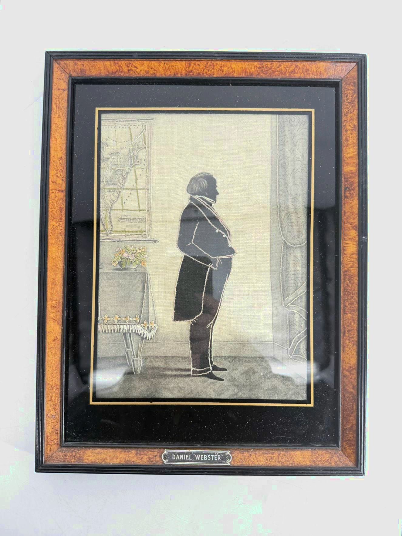 Daniel Webster Embroidered Art In Black & Brown Frame