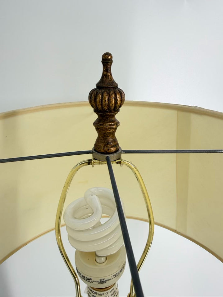Aqua Lamp w/ Wood & Brass Like Base Detail & Shade