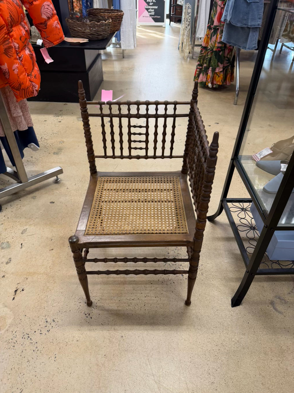 ANTIQUE  Wood Corner Spindle Chair w/ Cane Bottom