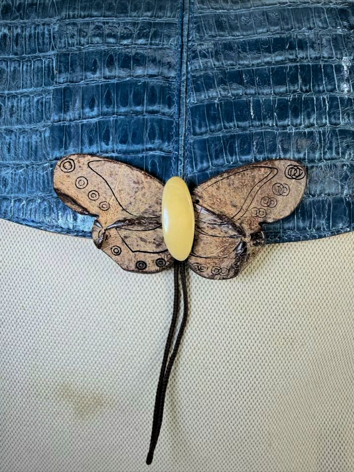 VINTAGE MARIO HERNANDEZ Canvas & Crocodile Embossed Leather Butterfly Shoulder Bag